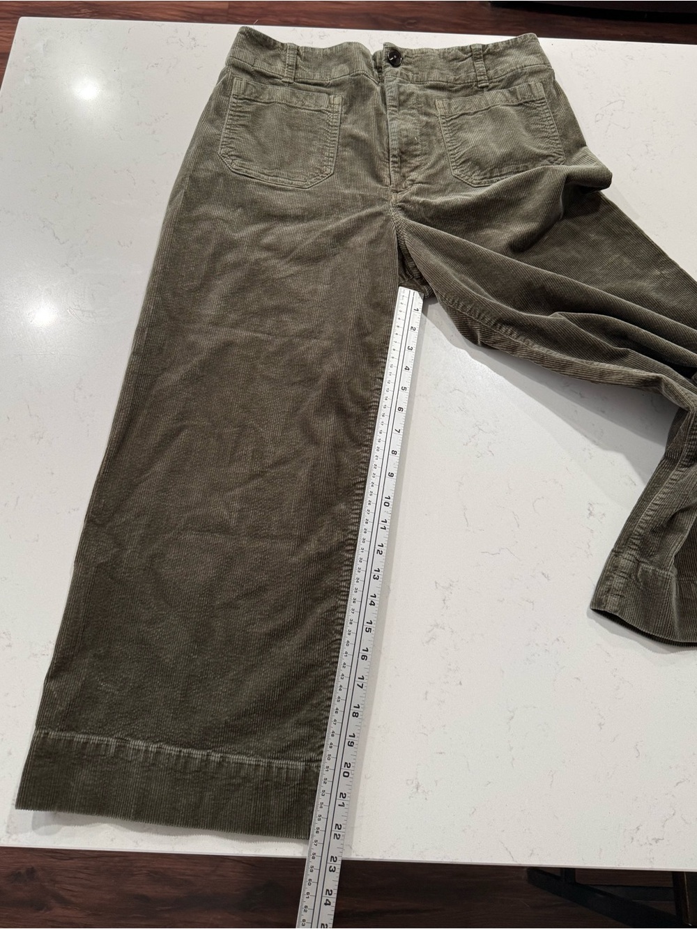 Maeve x Anthropologie Wide Leg Corduroy Pants in Olive Green. Size 32 - Picture 5 of 13